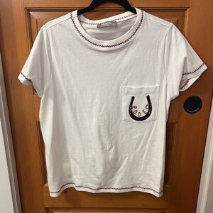 White Short Sleeve Tee with Embroidered Detail